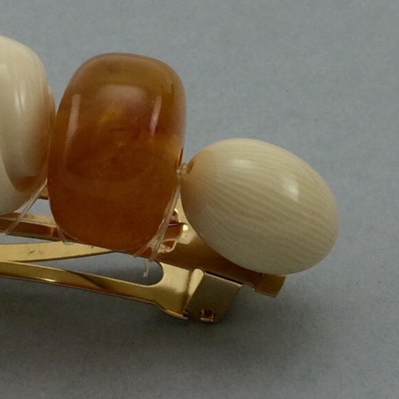 Vtg Large Plastic Beaded French Barrette Hair Clip Made in France Faux Amber - Picture 8 of 16
